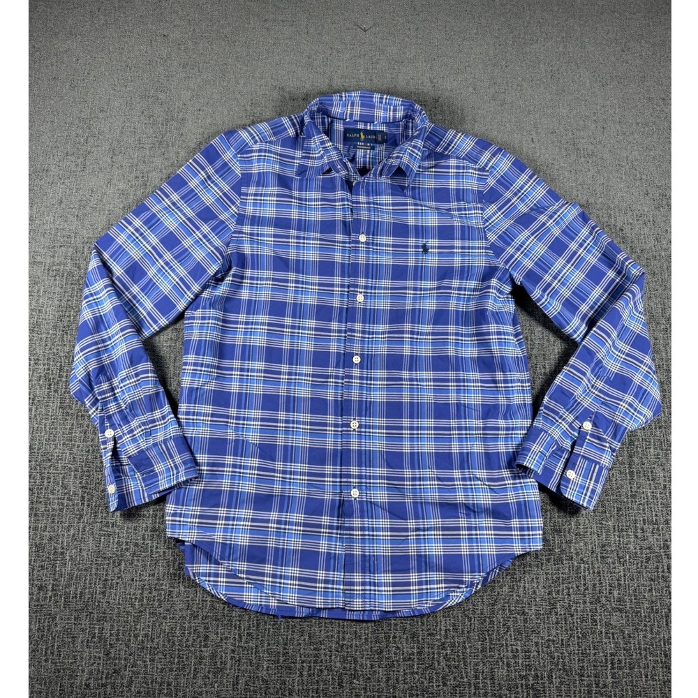 Ralph Lauren Performance Mens XL 18-20 Blue Plaid Long Sleeve Button Down Shirt